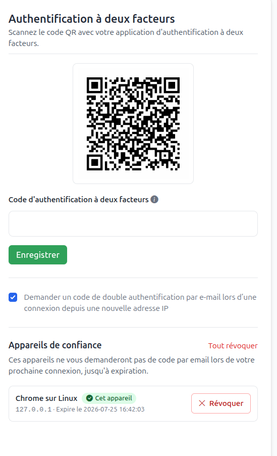 List of trusted devices in the account security area